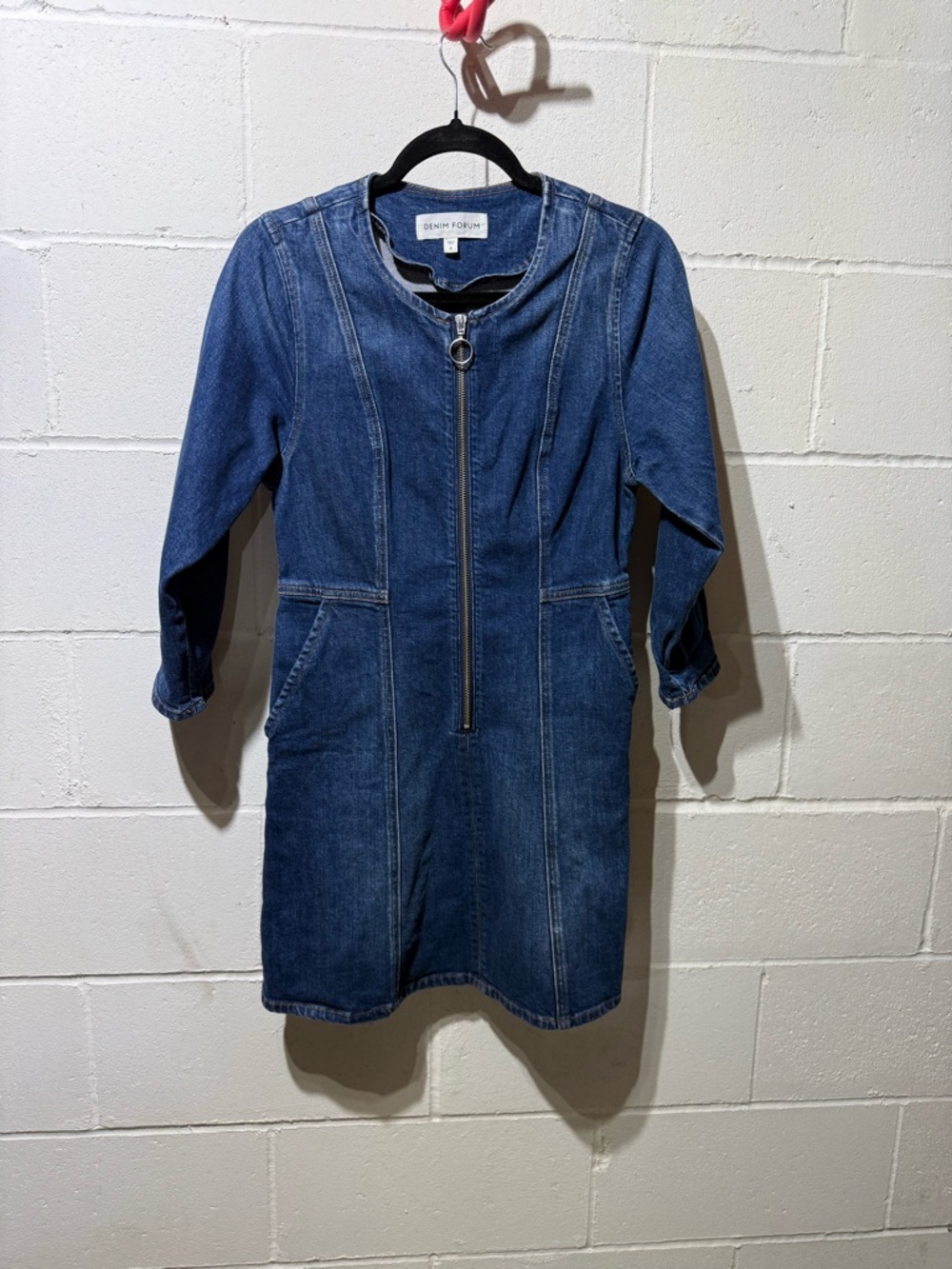 Denim Forum Dark Blue Front-Zip Denim Shift Dress